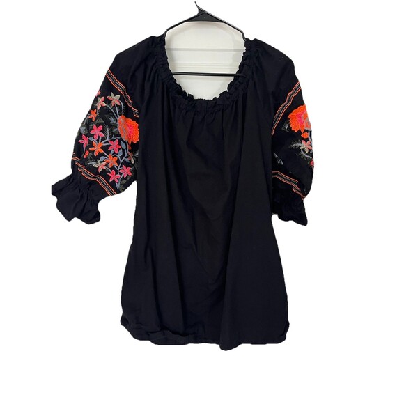 Black Boho Colorful Embroidered Tunic Mini Dress  Size Medium Peasant Resort - Picture 4 of 9